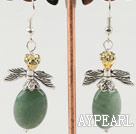 Lovely Oval Aventurine And Yellow Crystal Butterfly Charm Dangle Earrings