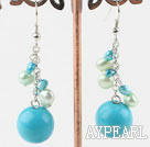 Nice Blue Series Round Turquoise And Freshwater Pearl Loop Dangle Earrings With Fish Hook