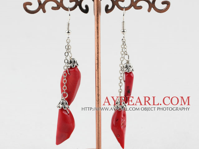 Fashion Red Pepper Coral Dangle Earrings With Fish Hook