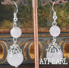 Wholesale Lovely Round Rose Quartz Ball Metal Cap Charm Dangle Earrings With Fish Hook 
