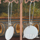 Lovely 16Mm White Disc Shell Dangle Earrings With Ear Hoops