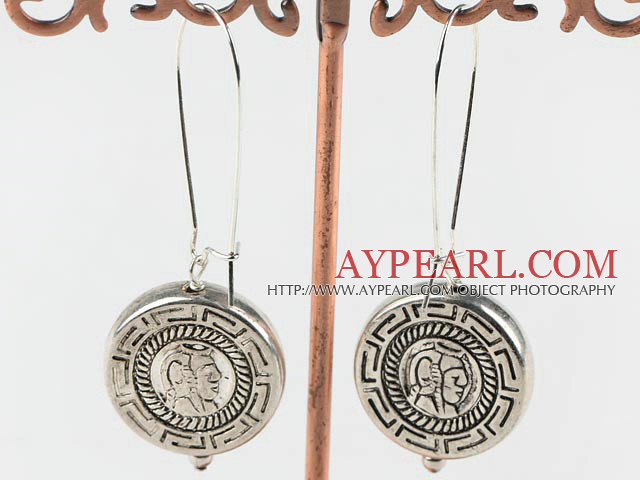 Lovely Caky Shape Ccb Silver Like Engraved Charm Earrings With Hook Earwires