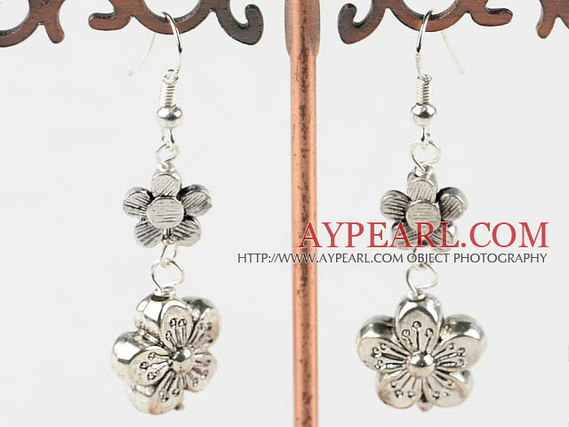Lovely Plum Blossom Shape Ccb Silver Like Engraved Charm Earrings