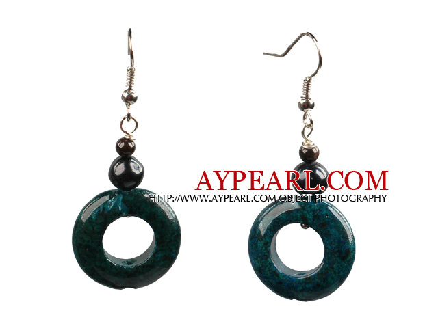Vintage Dangle Style Garnet Black Pearl Donut Shape Phoenix Stone Earrings