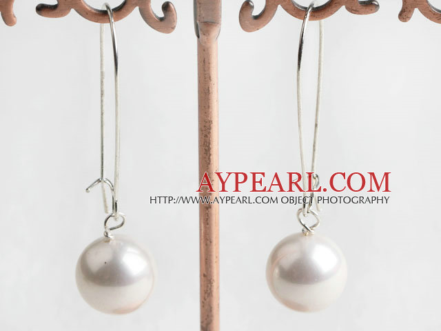 Fashion 12Mm White Round Seashell Beads Drop Earrings With Hook Earwires