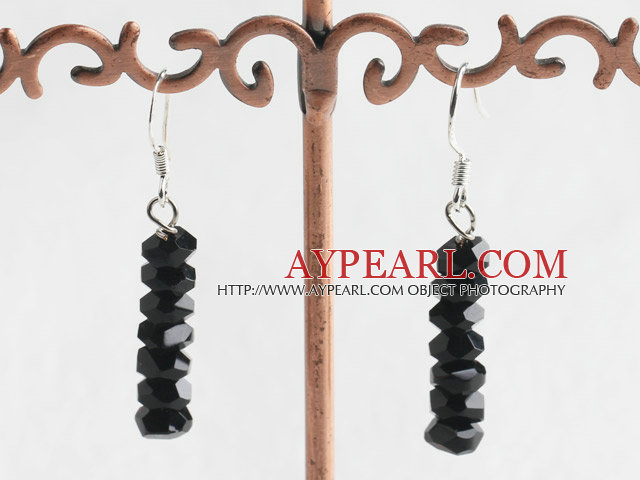Lovely Layered Black Crystal Dangle Earrings With Fish Hook