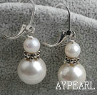 Lovely White Freshwater Pearl And Sea Shell Bead Metal Charm Earrings With Lever Back Hook
