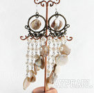 Vintage Natural Fresh Water Pearl Shell Bronze Charm Dangle Earrings