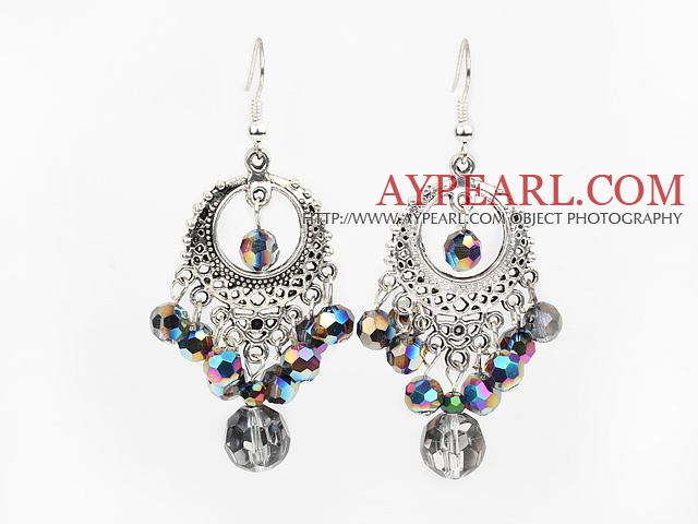Nice Sparkle Bright Color Crystal And Loop Metal Charm Dangle Earrings With Fish Hook