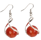 Fashion Design Faceted Red Agate Beads Spiral Shape Dangle Earrings