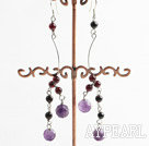 Wholesale Lovely Long Style Round Garnet And Faceted Amethyst Ball Dangle Earrings With Fish Hook
