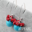 Fashion Round Blue Turquoise And Red Bloodstone Dangle Earrings With Hoop Earwires