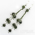 Fashion Long Style Hand Threaded Flat Round Green Lace Stone Earrings With Fish Hook