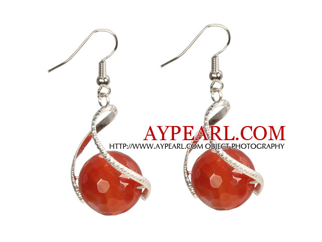 Fashion Design Faceted Red Agate Beads Spiral Shape Dangle Earrings