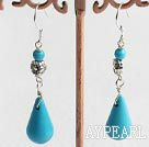 Fashion Teardrop Blue Turquoise With Flower Charm Dangle Earrings