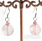 Lovely Caky Shape Rose Quartz And Pink Crystal Dangle Earrings With Fish Hook