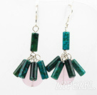 Cute Cylinder Shape Phoenix Stone And Round Rose Quartz Cluster Earrings With Fish Hook