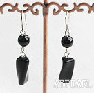 Wholesale Simple Style Twisted Cylinder Shape Black Agate Ball Dangle Earrings