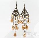 Vintage Style Golden Champagne Color Drop Shape Crystal Earrings