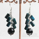 Nice Cylinder Shape Phoenix Stone And Black Faceted Crystal Ball Dangle Earrings