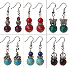 6 Pcs Vintage Design Multi Color Imperial Jasper Earrings
