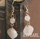 Wholesale Fashion Caky And Round Rose Quartz Silver Metal Bead Dangle Earrings
