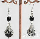 Wholesale Lovely Black Onyx And Faceted Agate Ball Dangle Earrings With Fish Hook