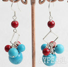 Fashion Round Blue Turquoise And Red Bloodstone Loop Dangle Earrings With Fish Hook