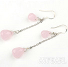 Long Style Manmade Teardrop Pink Crystal Earrings With Fish Hook