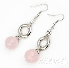 Wholesale Fashion Round Rose Quartz Loop Metal Flower Charm Dangle Earrings With Fish Hook