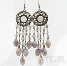 Long Style Gray Agate and Crystal Earrings