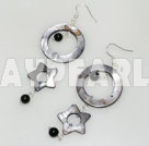 Wholesale Beautiful Round Black Agate And Donut Hollow Star Shape Shell Dangle Earrings