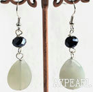 Wholesale Fashion Teardrop Serpentine Jade And Black Crystal Dangle Earrings With Fish Hook