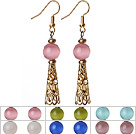 Wholesale 6 Pairs Simple Fashion Style Multi Color Round Cats Eye Stone Dangle Earrings With Golden Accessory