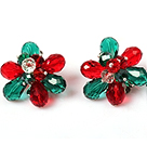 Fashion Style Red and Green Crystal Flower Clip Earrings