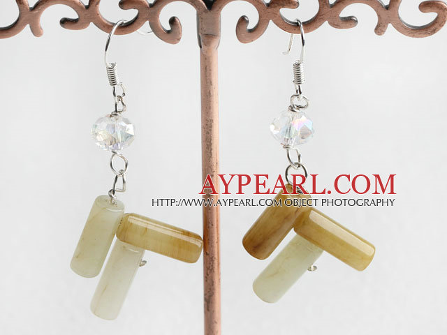 Fashion Firecracker Three Color Jade And White Crystal Dangle Earrings