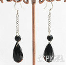 Wholesale dangling style drop shape black agate earrings