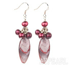 Lovely Dyed Red Cluster Pearl And Eye Shape Shell Dangle Earrings With Fish Hook