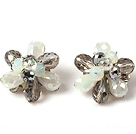 Fashion Style Gray and White Crystal Flower Clip Earrings