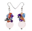 Wholesale Beautiful Design Pink Rose Quartz Cluster Purple Pearl Black Crystal Multi Color Stone Chips Dangle Earrings