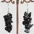 Wonderful Cluster Style Black Chipped Stone Cluster Dangle Earrings