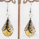 Wholesale Lovely Short Style Citrine Ball And Horn Metal Charm Dangle Earrings With Fish Hook