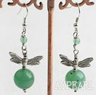 Hot Round Aventurine And Dragonfly Charm Dangle Earrings With Fish Hook