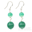 Elegant Faceted Round Malaysian Jade Dangle Earrings With Fish Hook