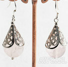 Wholesale Cute 14Mm Round Rose Quartz And Horn Charm Drop Earrings With Fish Hook