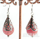Lovely Short Style 14Mm Cherry Quartz And Horn Charm Dangle Earrings With Fish Hook