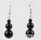 Simple Style Round Shape Black Agate Earrings