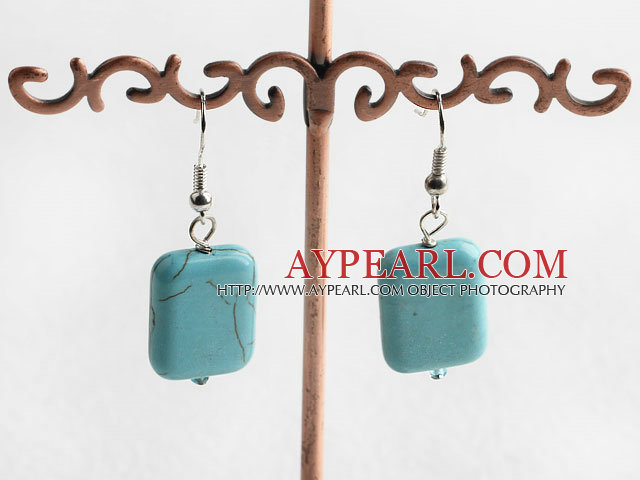 Popular Simple Style 14*18 Oblong Shape Blue Turquoise Dangle Earrings