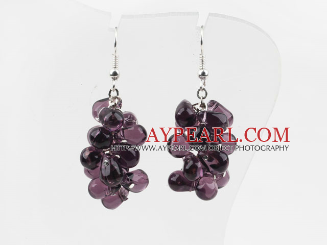 New Design Purple Color Drop Shape Crystal Cluster Earrings