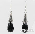Classic Design Black Color Long Style Drop Shape Faceted Crystal Earrings